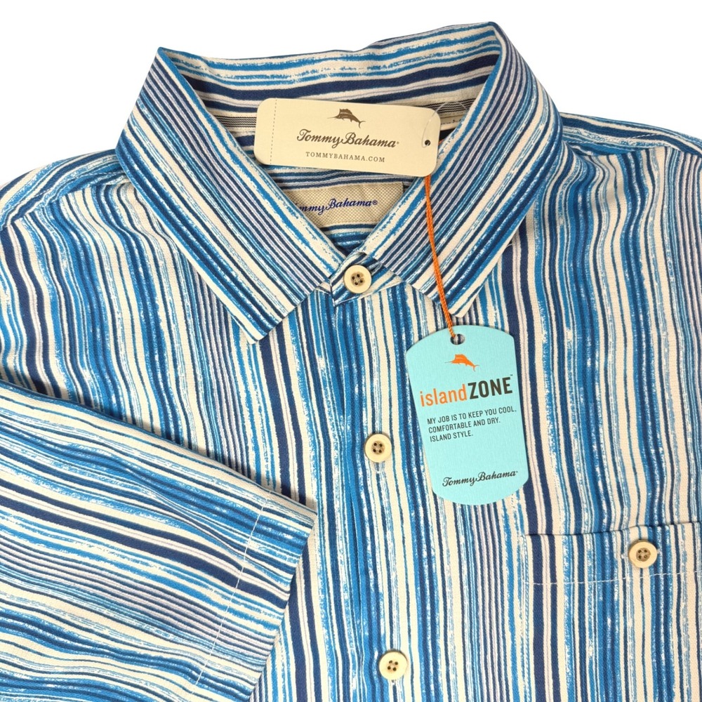 Tommy Bahama IslandZone Stripe Me To Paradise Mens Large Silk Blend Shirt NEW